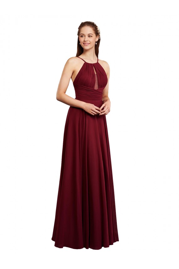 Meilleures Bordeaux Trapèze Bretelles spaghetti Mousseline Longue Robes demoiselle d'honneur