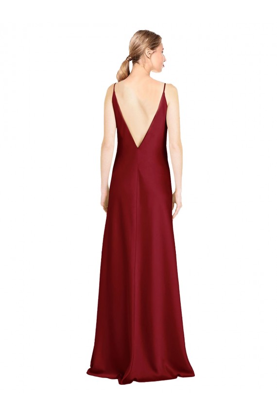 Meilleures Bordeaux Trapèze Col V Satiné Stretch Longue Formelles Robes demoiselle d'honneur / Robes de soirée / Robes de bal