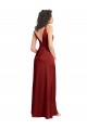 Meilleures Bordeaux Trapèze Col V Satiné Stretch Longue Formelles Robes demoiselle d'honneur / Robes de soirée / Robes de bal