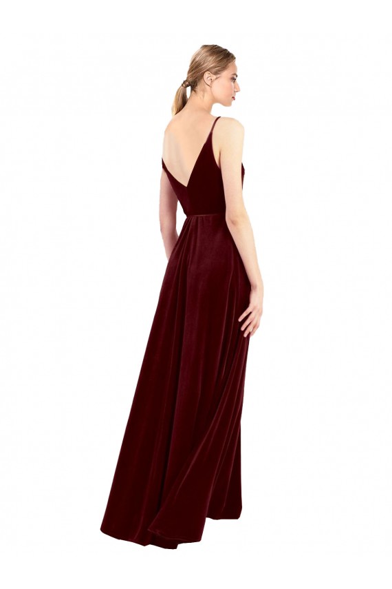 Meilleures Bordeaux Trapèze Col V Velours Stretch Longue Formelles Robes demoiselle d'honneur / Robes de soirée / Robes de bal