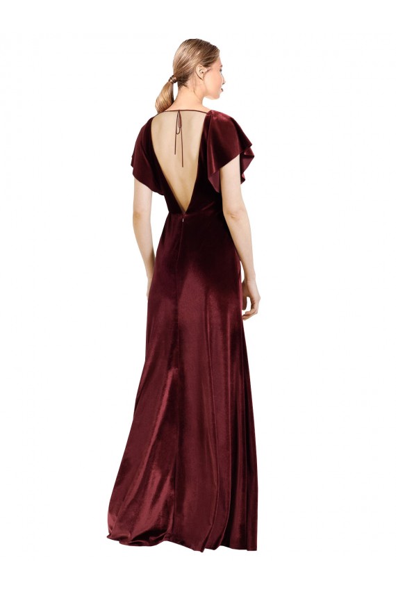 Meilleures Bordeaux Trapèze Col V Velours Stretch Longue Robes demoiselle d'honneur / Robes de bal