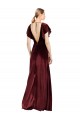Meilleures Bordeaux Trapèze Col V Velours Stretch Longue Robes demoiselle d'honneur / Robes de bal