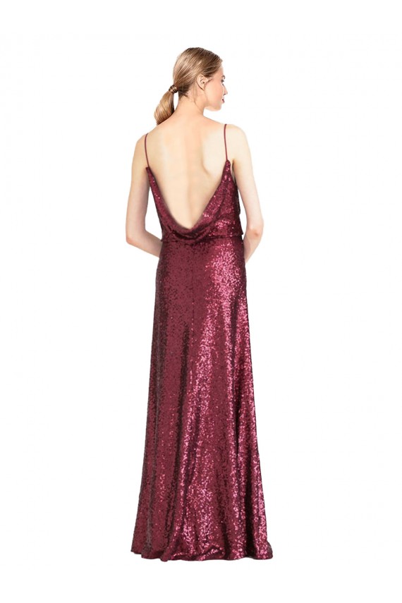 Meilleures Bordeaux Trapèze Licou Col Haut Paillette Longue Formelles Robes demoiselle d'honneur / Robes de soirée / Robes de bal
