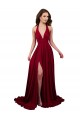 Meilleures Bordeaux Trapèze Licou Col V Spandex Longue Formelles Robes demoiselle d'honneur / Robes de soirée / Robes de bal