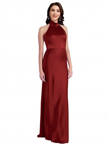 Meilleures Bordeaux Trapèze Licou Satiné Stretch Longue Formelles Robes demoiselle d'honneur / Robes de soirée / Robes de bal