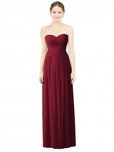 Meilleures Bordeaux Trapèze Mousseline Longue Robes demoiselle d'honneur
