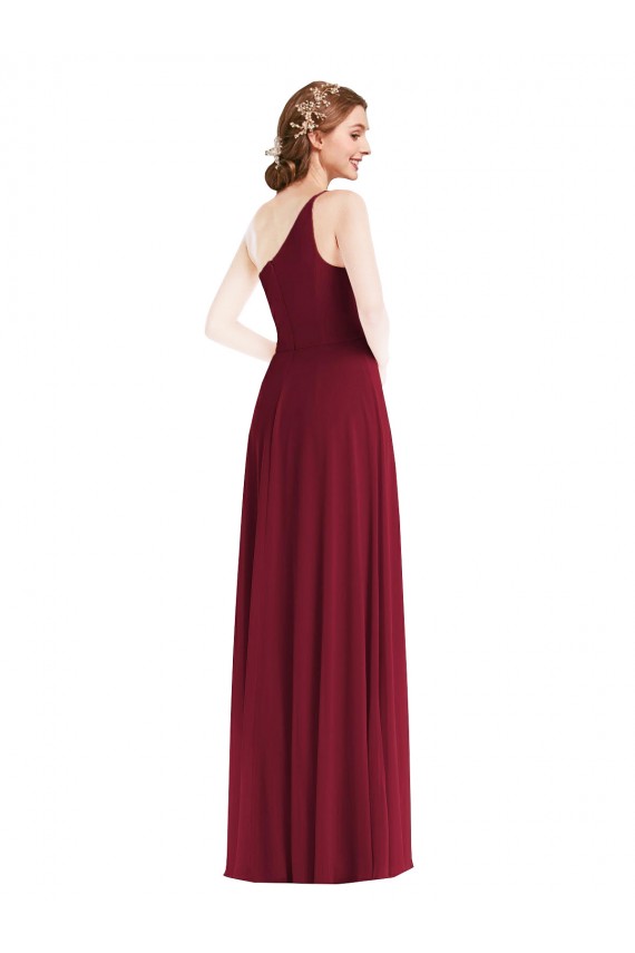 Meilleures Bordeaux Trapèze Mousseline Longue Robes demoiselle d'honneur