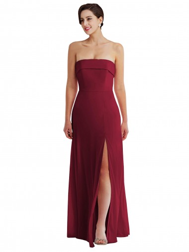 Meilleures Bordeaux Trapèze Sans bretelle Mousseline Longue Formelles Robes demoiselle d'honneur / Robes de soirée