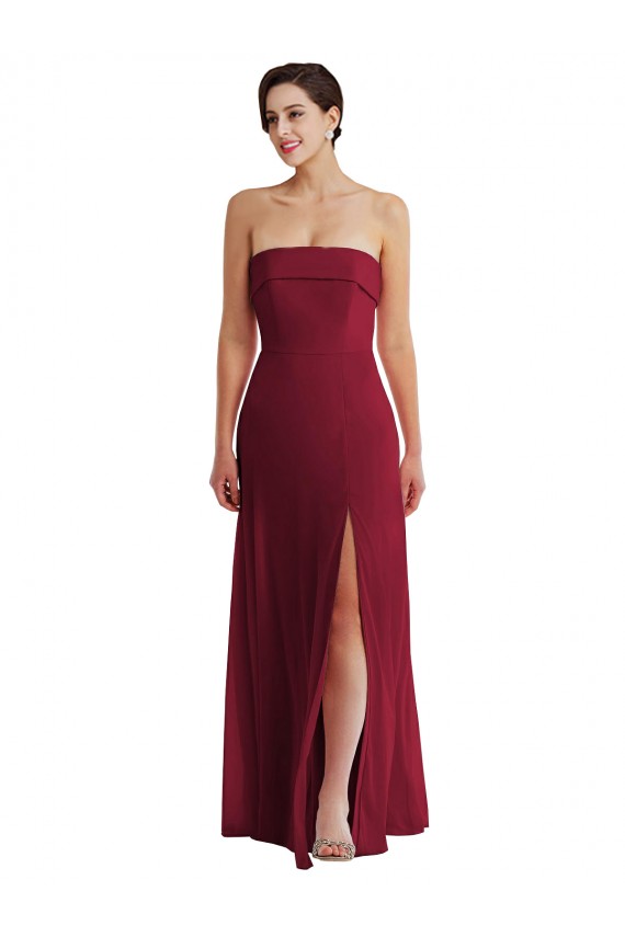 Meilleures Bordeaux Trapèze Sans bretelle Mousseline Longue Formelles Robes demoiselle d'honneur / Robes de soirée