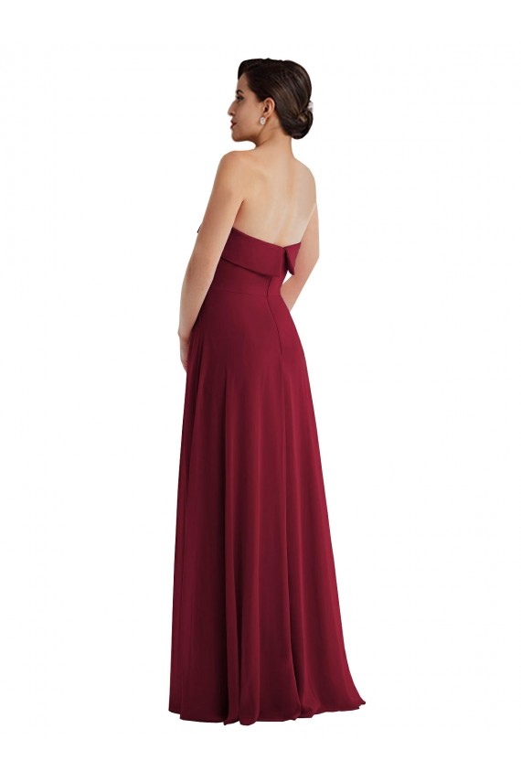 Meilleures Bordeaux Trapèze Sans bretelle Mousseline Longue Formelles Robes demoiselle d'honneur / Robes de soirée