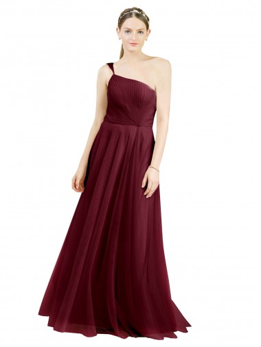 Meilleures Bordeaux Trapèze Tulle Longue Robes demoiselle d'honneur