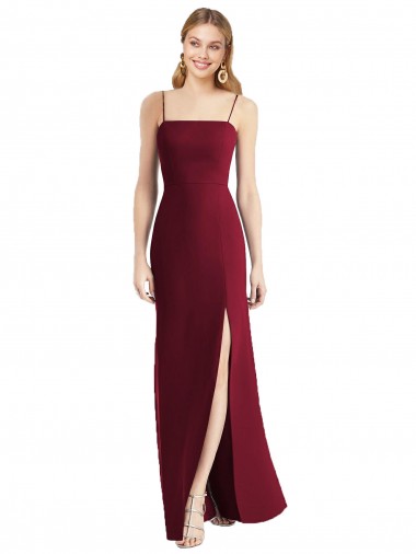Meilleures Bordeaux Trompette Bretelles spaghetti Mousseline Longue Robes demoiselle d'honneur