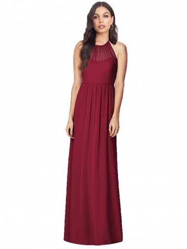 Meilleures Bordeaux Trompette Licou Mousseline Longue Robes demoiselle d'honneur