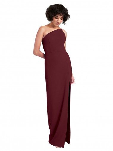 Meilleures Bordeaux foncé Fourreau Crêpe Stretch Longue Formelles Robes demoiselle d'honneur / Robes de soirée / Robes de bal