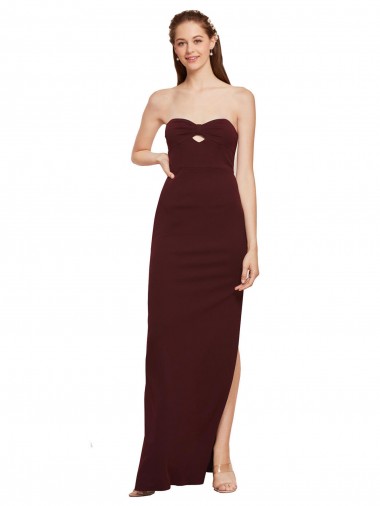 Meilleures Bordeaux foncé Fourreau Sans bretelle Crêpe Stretch Longue Formelles Robes demoiselle d'honneur / Robes de soirée / Robes de bal