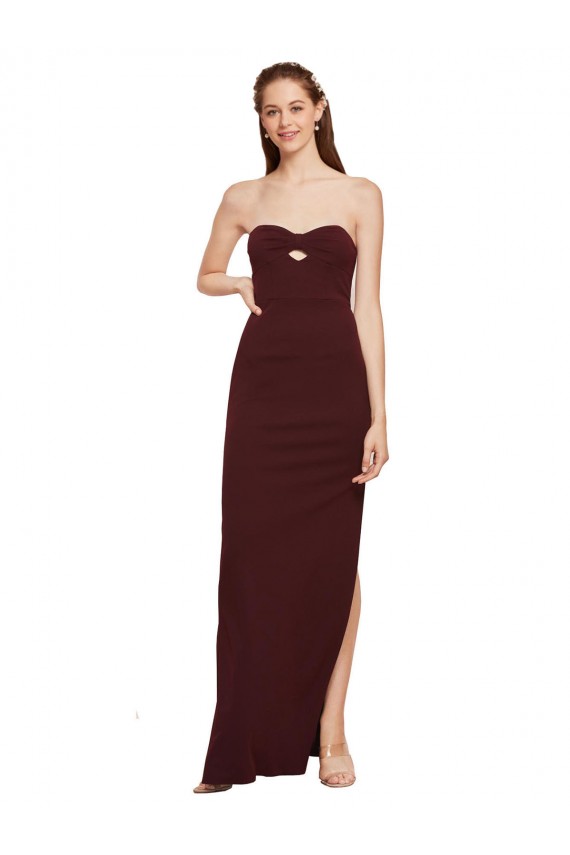 Meilleures Bordeaux foncé Fourreau Sans bretelle Crêpe Stretch Longue Formelles Robes demoiselle d'honneur / Robes de soirée / Robes de bal