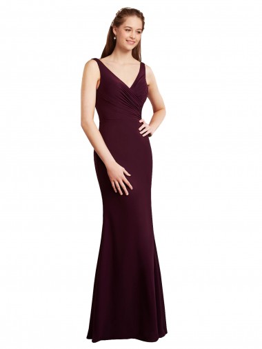Meilleures Bordeaux foncé Sirène Col V Mousseline Longue Robes demoiselle d'honneur