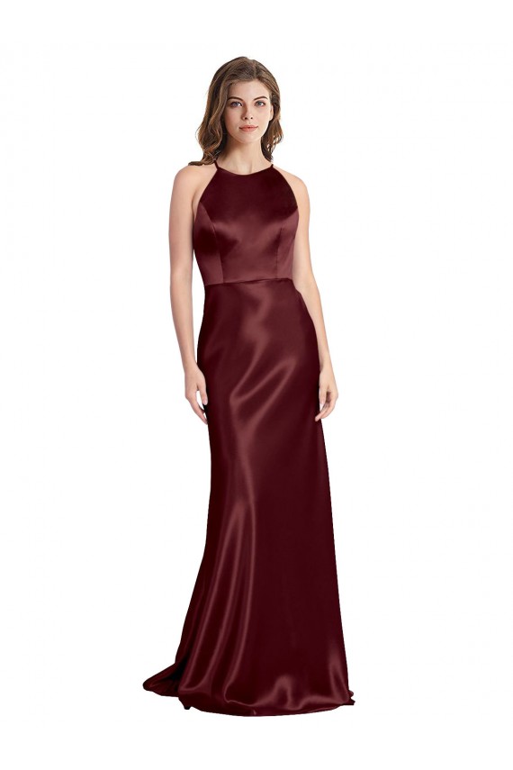 Meilleures Bordeaux foncé Trapèze Bretelles spaghetti Col V Satiné Stretch Longue Formelles Robes demoiselle d'honneur / Robes de soirée / Robes de bal
