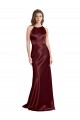 Meilleures Bordeaux foncé Trapèze Bretelles spaghetti Col V Satiné Stretch Longue Formelles Robes demoiselle d'honneur / Robes de soirée / Robes de bal