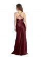 Meilleures Bordeaux foncé Trapèze Bretelles spaghetti Col V Satiné Stretch Longue Formelles Robes demoiselle d'honneur / Robes de soirée / Robes de bal