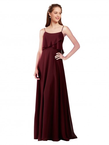 Meilleures Bordeaux foncé Trapèze Bretelles spaghetti Mousseline Longue Robes demoiselle d'honneur