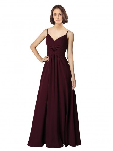 Meilleures Bordeaux foncé Trapèze Col V Mousseline Longue Robes demoiselle d'honneur