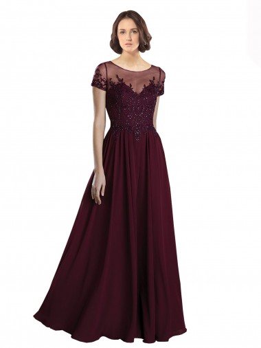 Meilleures Bordeaux foncé Trapèze Col bijou Tulle Mousseline Longue Robes demoiselle d'honneur