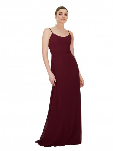 Meilleures Bordeaux foncé Trapèze Scoop Mousseline Longue Robes demoiselle d'honneur
