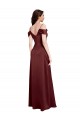 Meilleures Bordeaux foncé Trapèze Épaule Dénudée Col V Satiné Stretch Longue Formelles Robes demoiselle d'honneur / Robes de soirée / Robes de bal