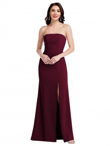 Meilleures Bordeaux foncé Trompette Sans bretelle Crêpe Stretch Longue Robes demoiselle d'honneur / Robes de bal