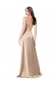 Meilleures Champagne Rose Trapèze Bretelles spaghetti Col V Satiné Soyeux Longue Formelles Robes demoiselle d'honneur / Robes de soirée / Robes de bal