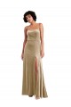 Meilleures Champagne Trapèze Col Carré Velours Stretch Longue Formelles Robes demoiselle d'honneur / Robes de soirée / Robes de bal