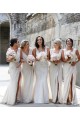 Meilleures Champagne Trapèze Col V Mousseline Longue Robes demoiselle d'honneur