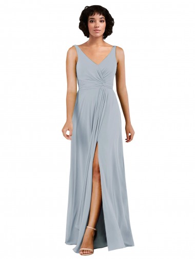 Meilleures Colonne Col V Mousseline Longue Robes demoiselle d'honneur
