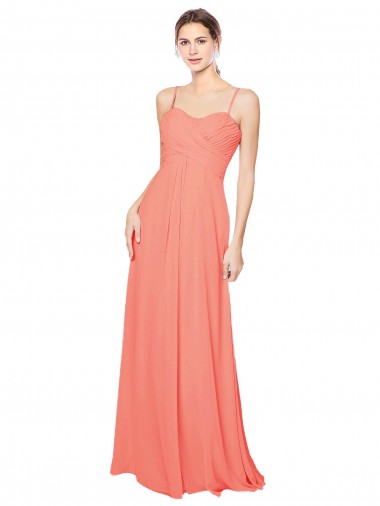Meilleures Corail Trapèze Bretelles spaghetti Mousseline Longue Robes demoiselle d'honneur