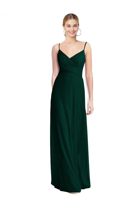 Meilleures Evergreen Trapèze Bretelles spaghetti Col V Mousseline Longue Robes demoiselle d'honneur