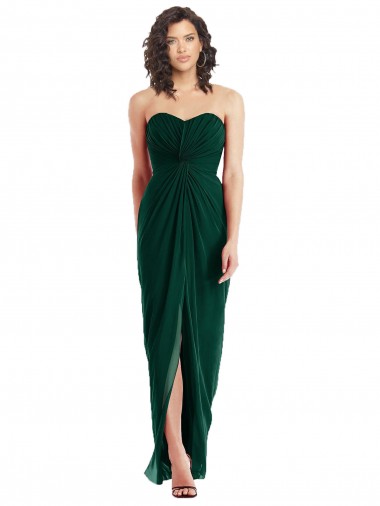 Meilleures Evergreen Trapèze Sans bretelle Mousseline Longue Robes demoiselle d'honneur