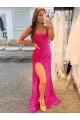 Meilleures Fourreau Bretelles spaghetti Balayage train Paillettes Velours Longue Robes de bal
