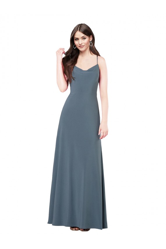 Meilleures Gris ardoise Trapèze Col V Spandex Longue Robes demoiselle d'honneur / Robes de bal