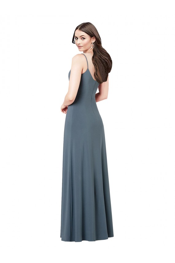 Meilleures Gris ardoise Trapèze Col V Spandex Longue Robes demoiselle d'honneur / Robes de bal