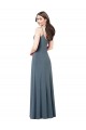Meilleures Gris ardoise Trapèze Col V Spandex Longue Robes demoiselle d'honneur / Robes de bal
