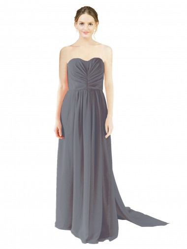 Meilleures Gris ardoise Trapèze Mousseline Longue Robes demoiselle d'honneur