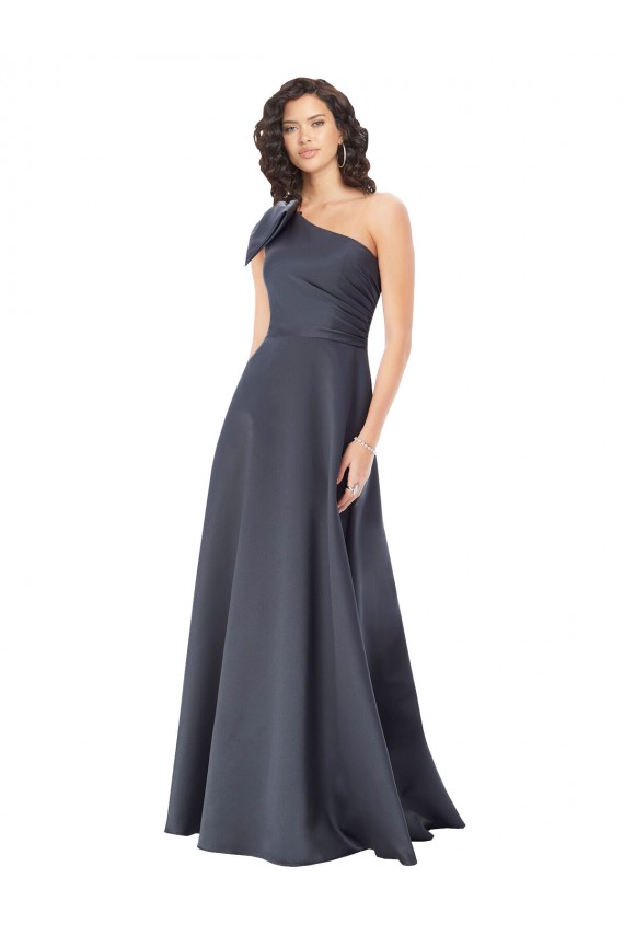Meilleures Gris ardoise Trapèze Satiné Longue Formelles Robes demoiselle d'honneur / Robes de soirée / Robes de bal