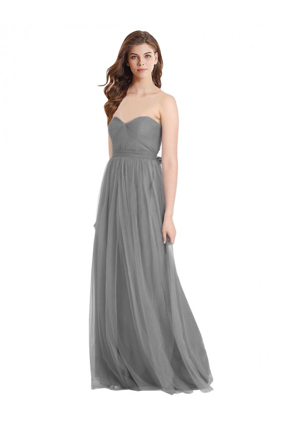 Meilleures Gris ardoise Trapèze Tulle Longue Robes demoiselle d'honneur