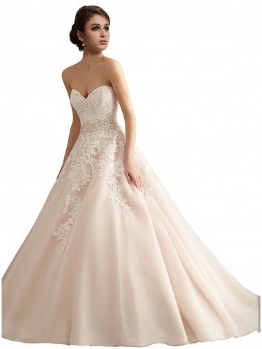 Meilleures Ivoire & Champagne Princesse Col V Traîne cathédrale Tulle Dentelle Robes de mariée
