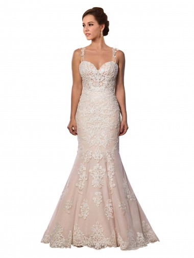 Meilleures Ivoire & Champagne Sirène Bretelles spaghetti Dentelle Boho Robes de mariée