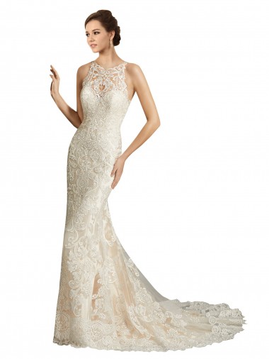 Meilleures Ivoire & Champagne Sirène Illusion Tulle Dentelle Classique Robes de mariée