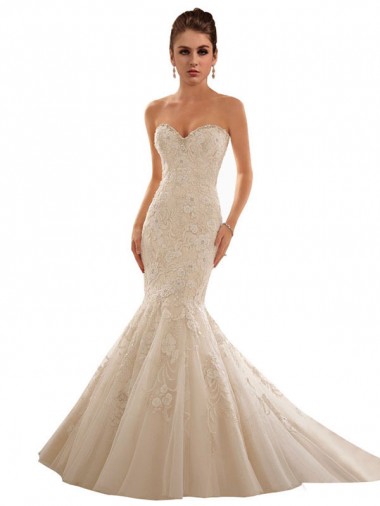 Meilleures Ivoire & Champagne Sirène Tulle Dentelle Robes de mariée