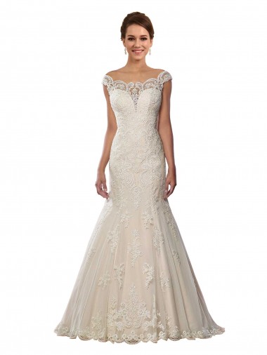 Meilleures Ivoire & Champagne Sirène Épaule Dénudée Dentelle Boho Robes de mariée