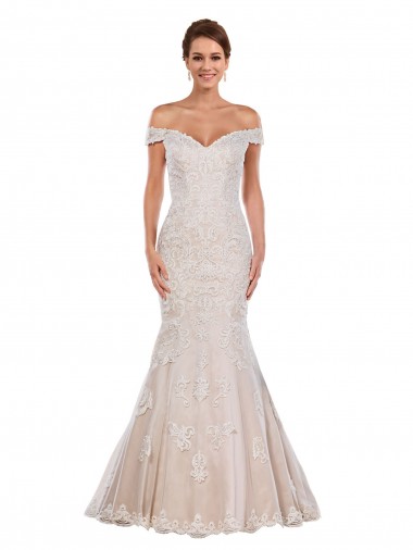 Meilleures Ivoire & Champagne Sirène Épaule Dénudée Dentelle Classique Robes de mariée